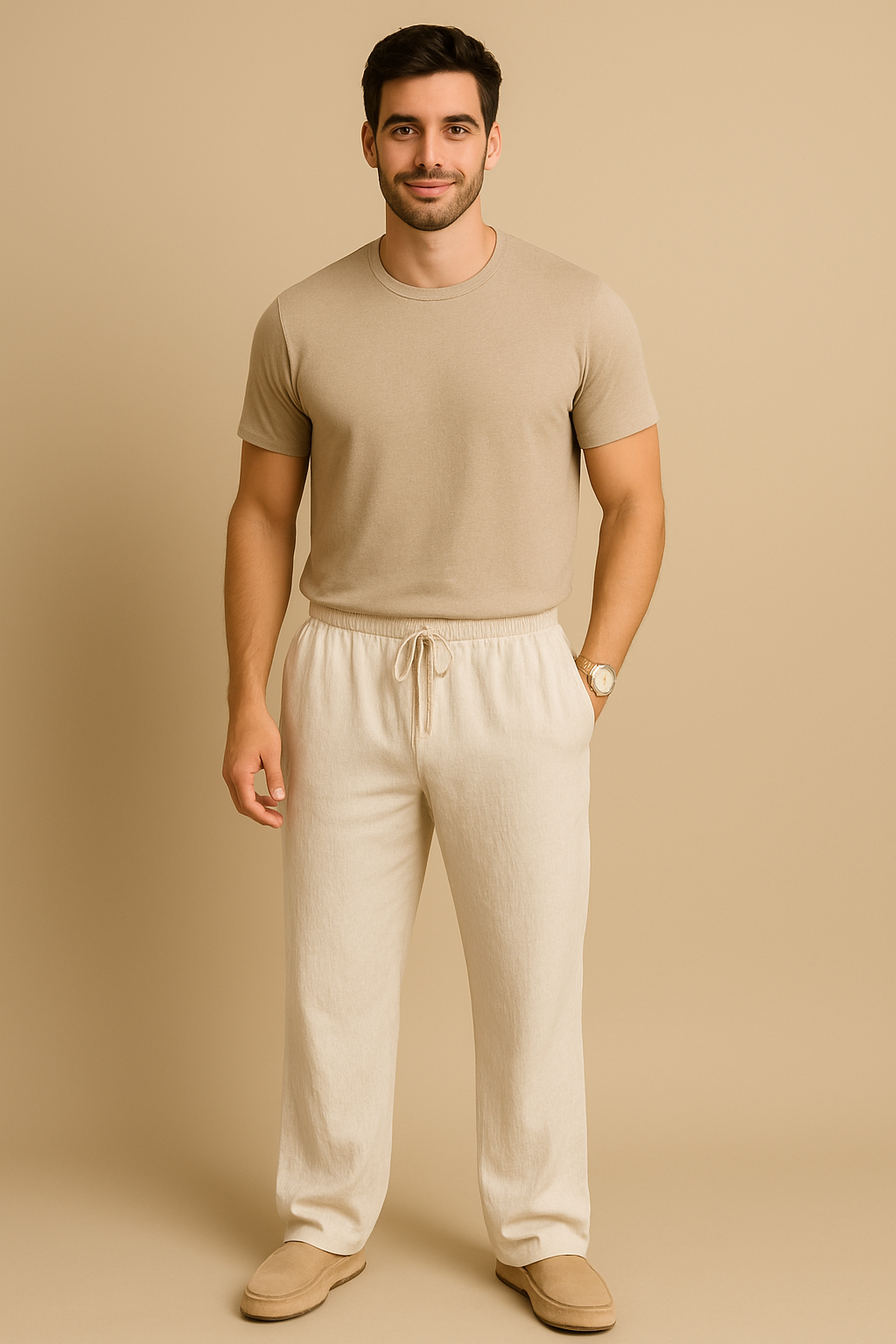 Herren Sommerhose Leinen Mit Tunnelzug Atmungsaktiv Casual Hosen