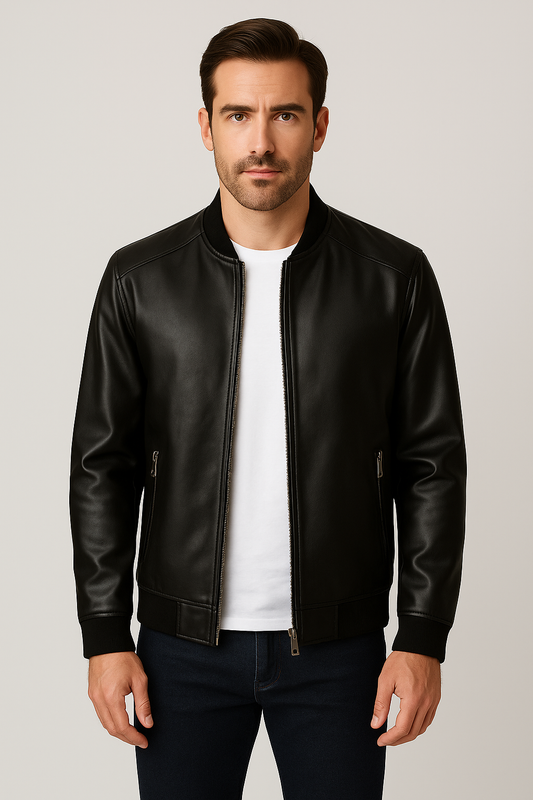 Herren Lederjacke in Schwarz – Klassischer Bomberstyle für jeden Anlass