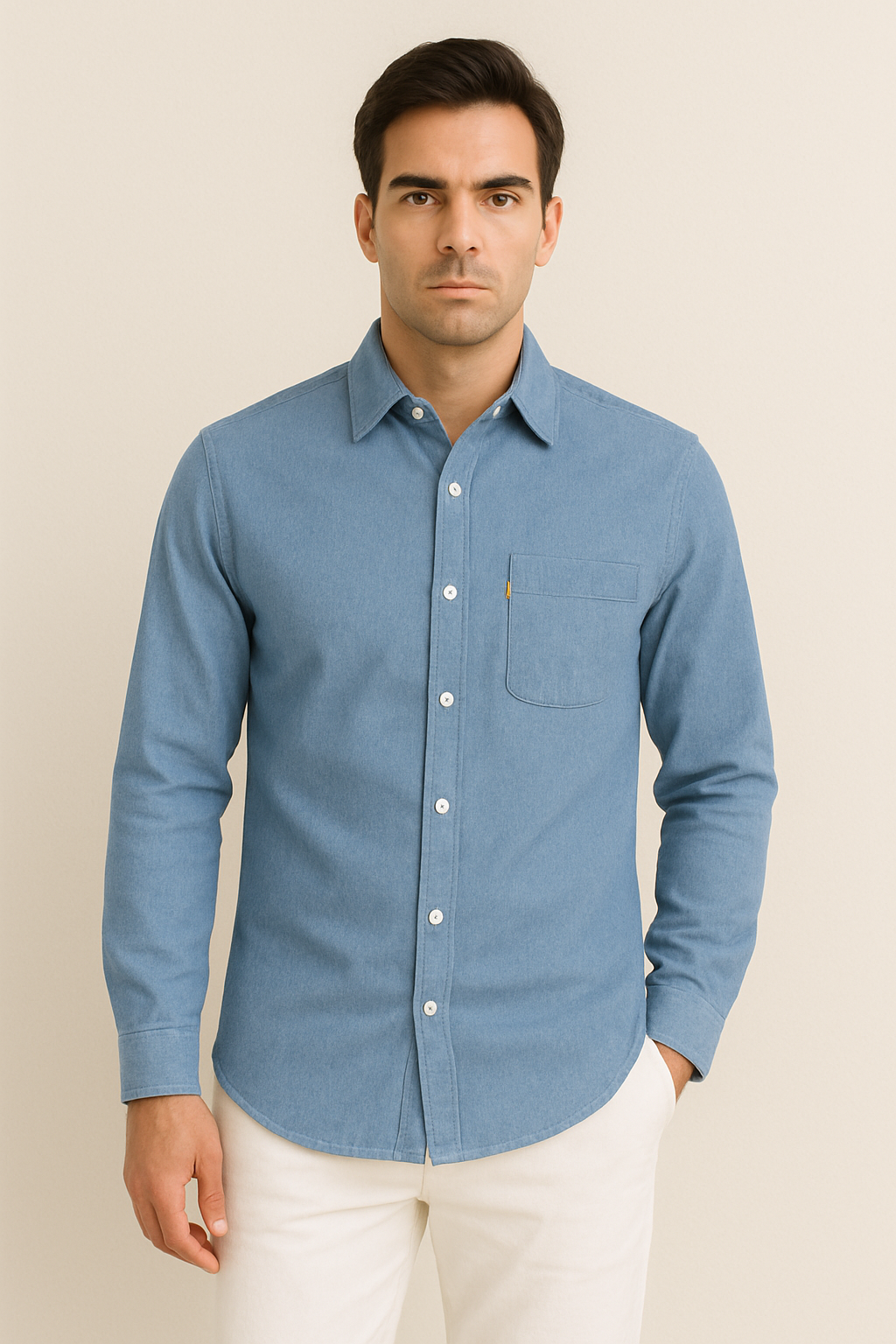 Herrenhemden Langarm Baumwolle Denim
