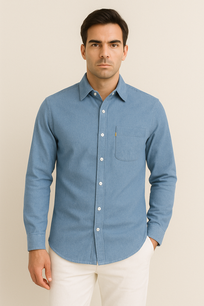 Herrenhemden Langarm Baumwolle Denim