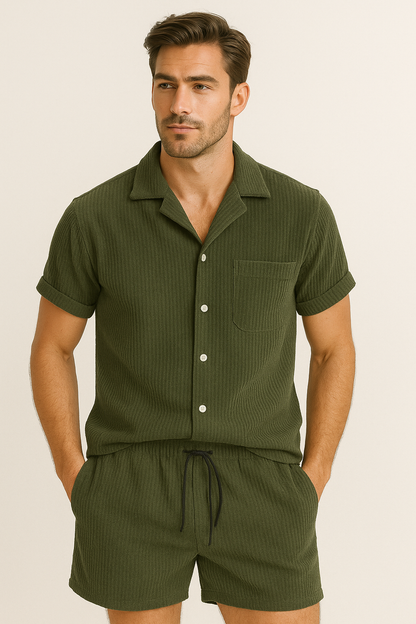Herren Cordhemd und Shorts Set Baumwolle und Leinen