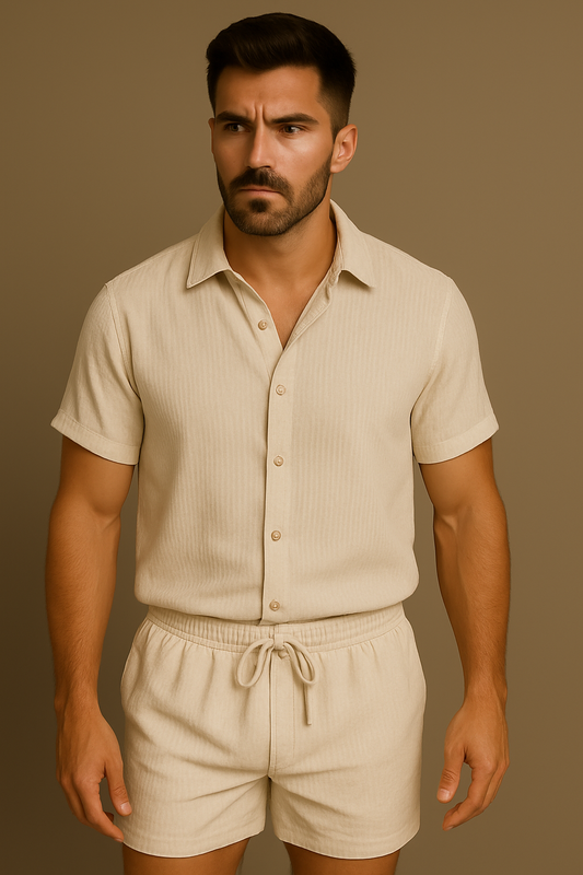 Herren Kurzarmhemd und Shorts Set Baumwolle