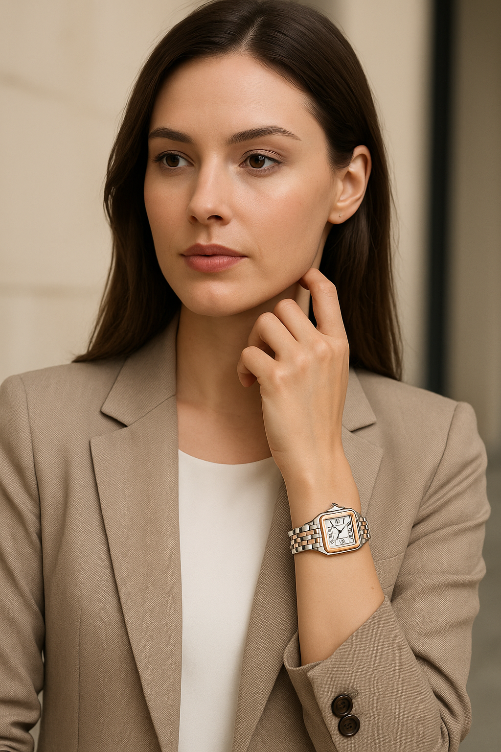 Elegante Damenarmbanduhr bicolor Edelstahlarmband