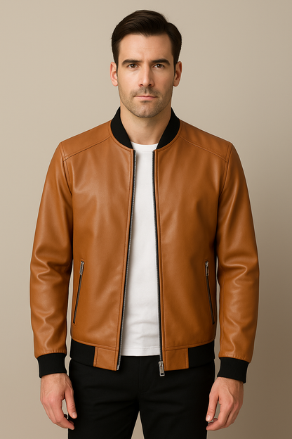 Herren Lederjacke in Schwarz – Klassischer Bomberstyle für jeden Anlass