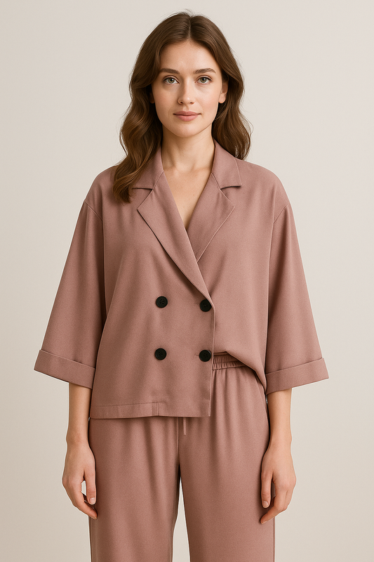 Zweteiliges Damen Satin Set mit geknotetem Effekt