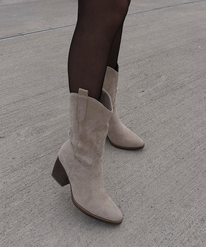 Damen Cowboy Stiefel Beige – Midi Western Boots