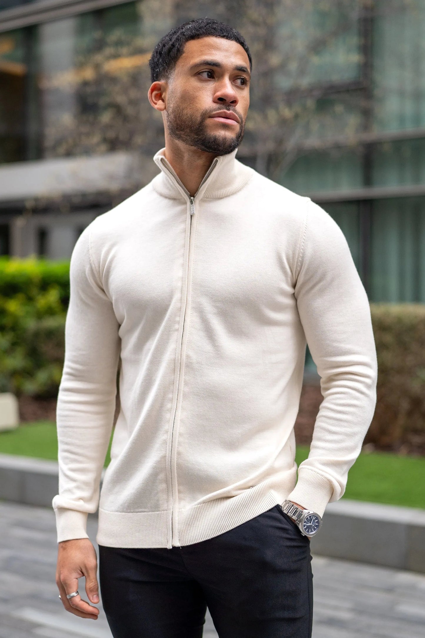 Herren Strickjacke -Strickjacke mit durchgehendem Reißverschluss