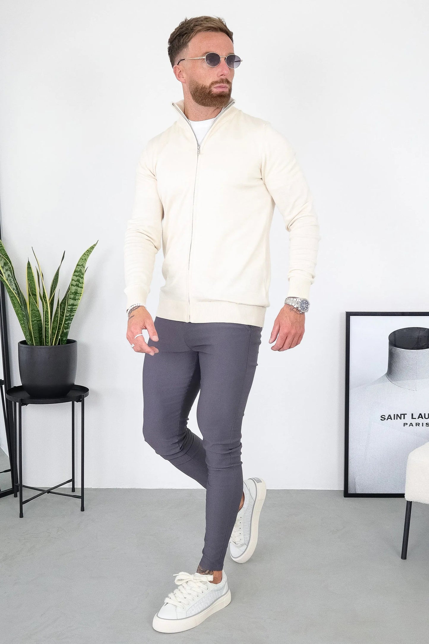 Herren Strickjacke -Strickjacke mit durchgehendem Reißverschluss