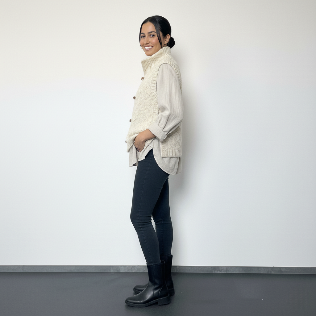 Damen Strickweste mit Stehkragen in Weiss