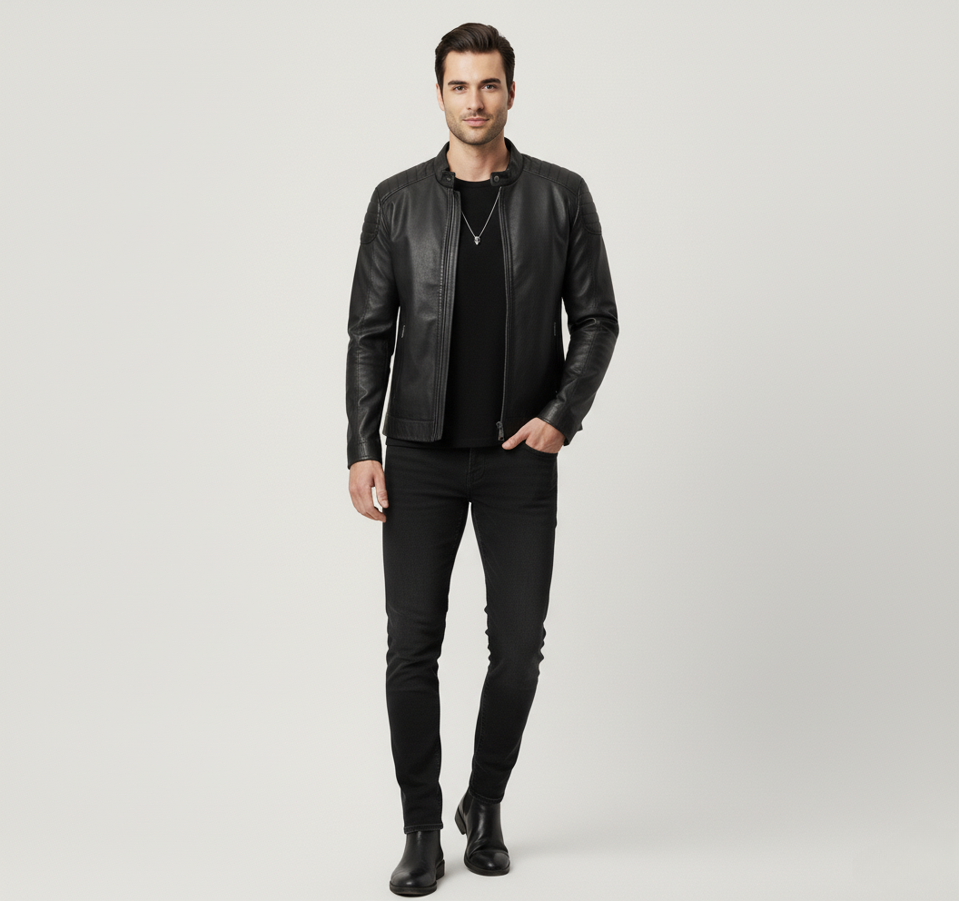 Herren Bikerjacke aus Leder Slim Fit & Elegant