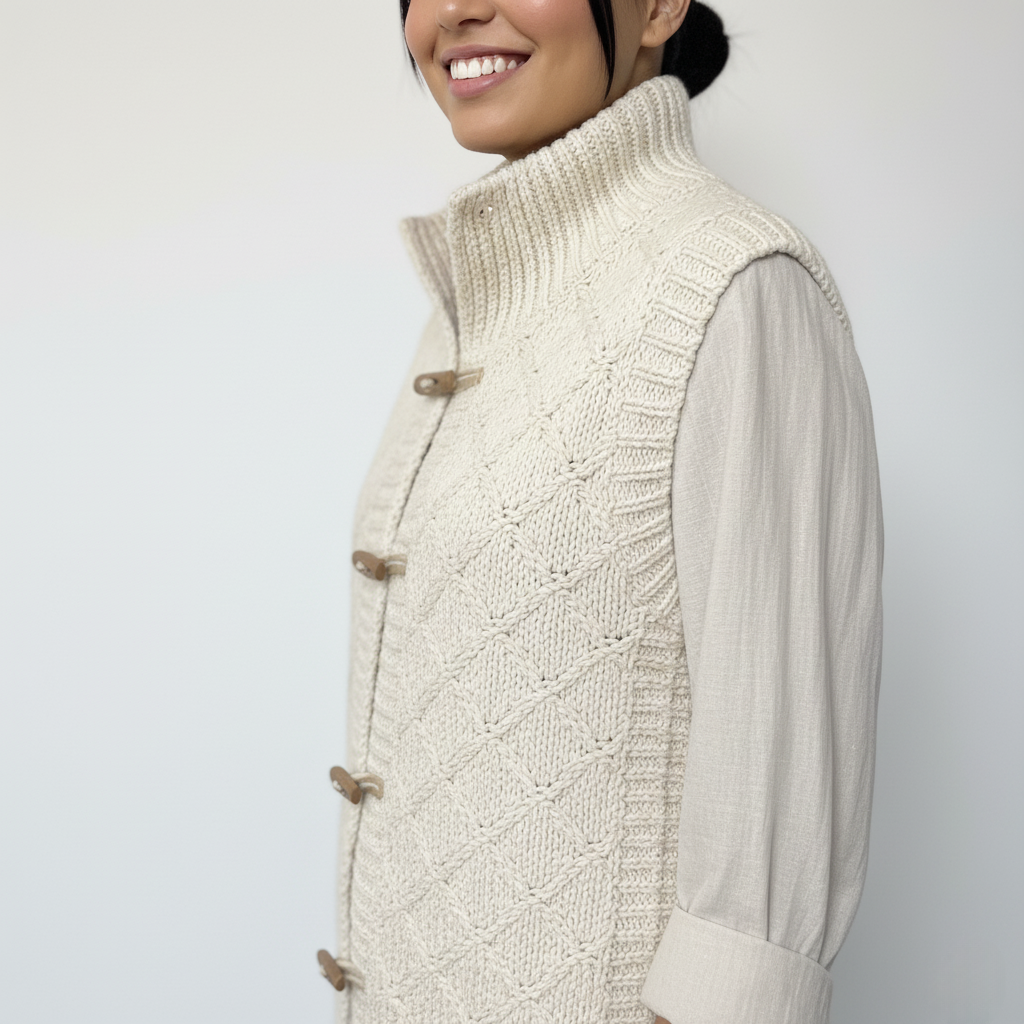 Damen Strickweste mit Stehkragen in Weiss