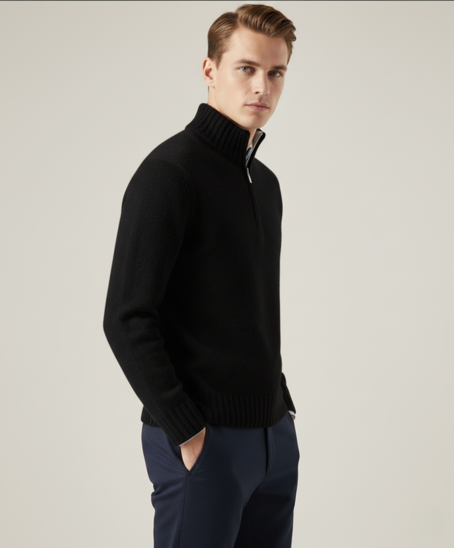 Herren Pullover - Half Zip Sweater mit Stehkragen