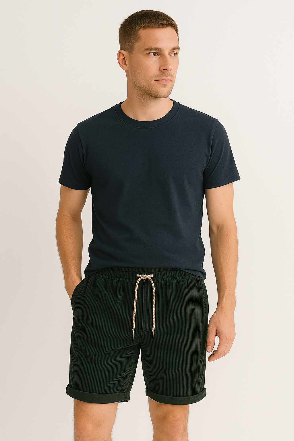 Herren Kord-Shorts Beige Größe M Baumwolle - Lässige Kurze Hosen für Männer-3