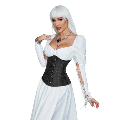 Gothic Unterbrust Korsett für Damen – Schwarz Vintage Bustier mit Kunststoffknochen und Schnürung für Perfekte Silhouette 4