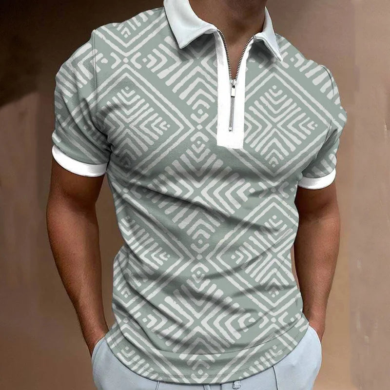 Herren Polo Shirt Blau Größe L 100% Polyester Atmungsaktiv 3D Digitaldruck 2