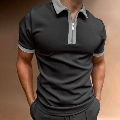 Herren Polo Shirt Patchwork Schwarz Größe M-5XL Polyester Zipper Kragen 0