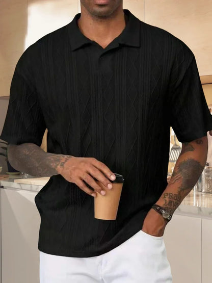 Herren Polohemd Blau Größe M Strickmaterial Kurzarm Casual Retro 0