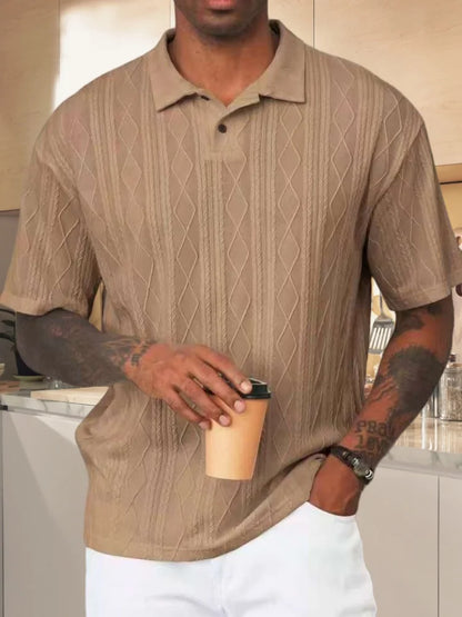 Herren Polohemd Blau Größe M Strickmaterial Kurzarm Casual Retro 1