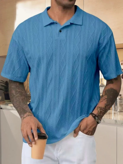 Herren Polohemd Blau Größe M Strickmaterial Kurzarm Casual Retro 4