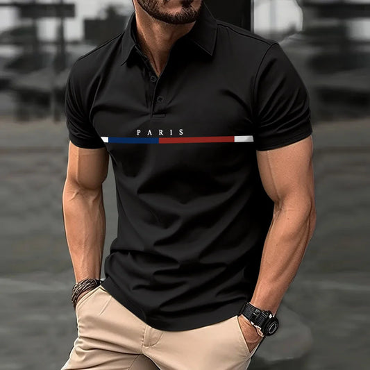 Herren Poloshirt Gestreift Blau Größe M Baumwolle 0