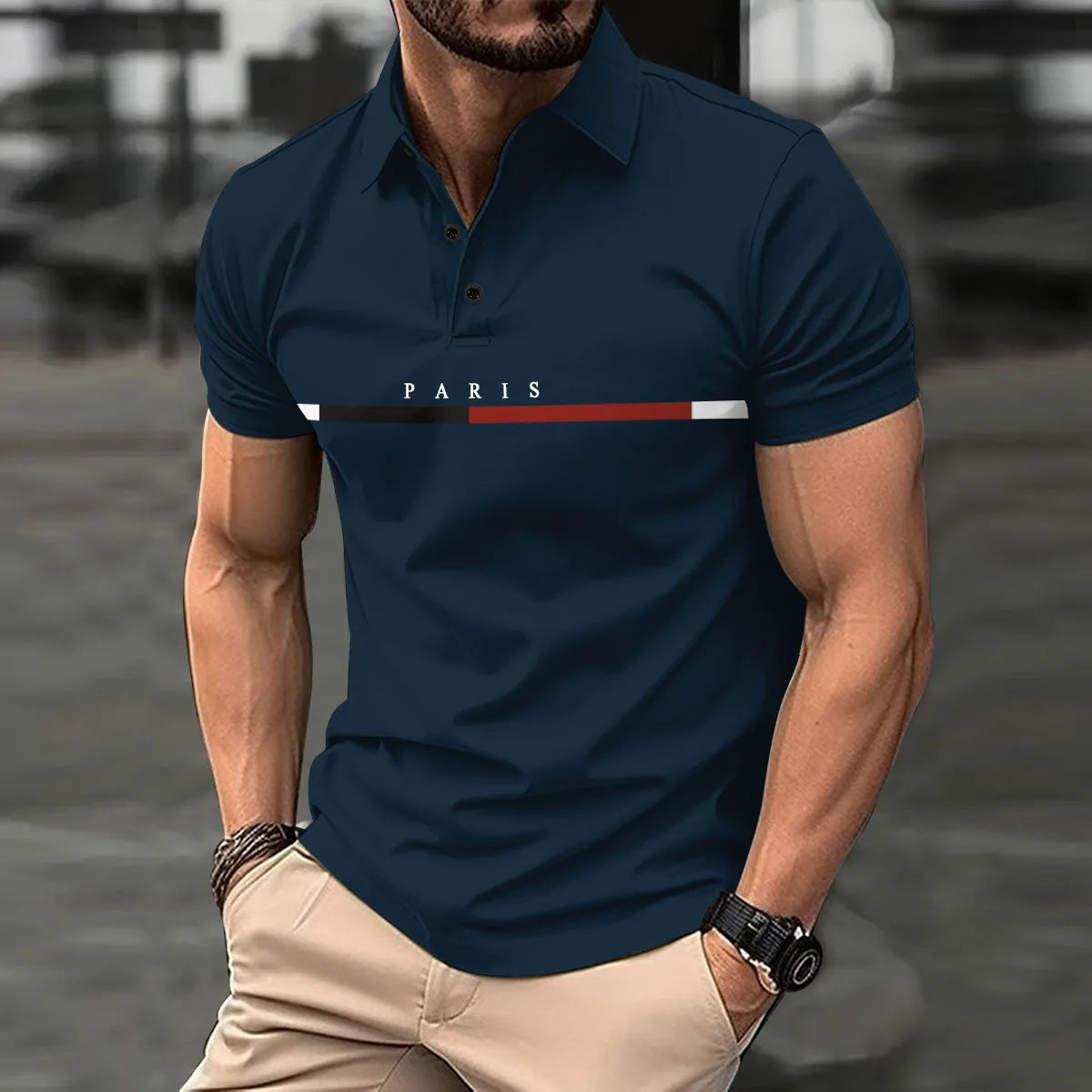 Herren Poloshirt Gestreift Blau Größe M Baumwolle 10
