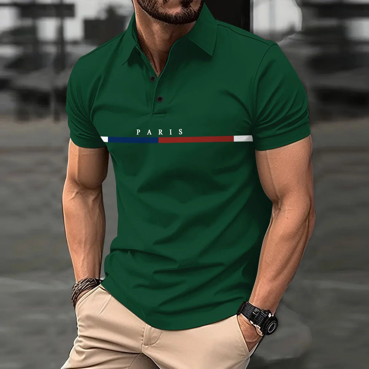 Herren Poloshirt Gestreift Blau Größe M Baumwolle 6