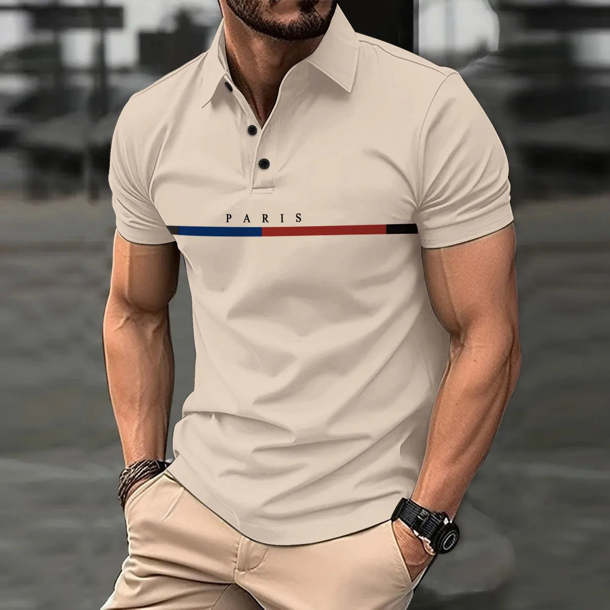 Herren Poloshirt Gestreift Blau Größe M Baumwolle 7