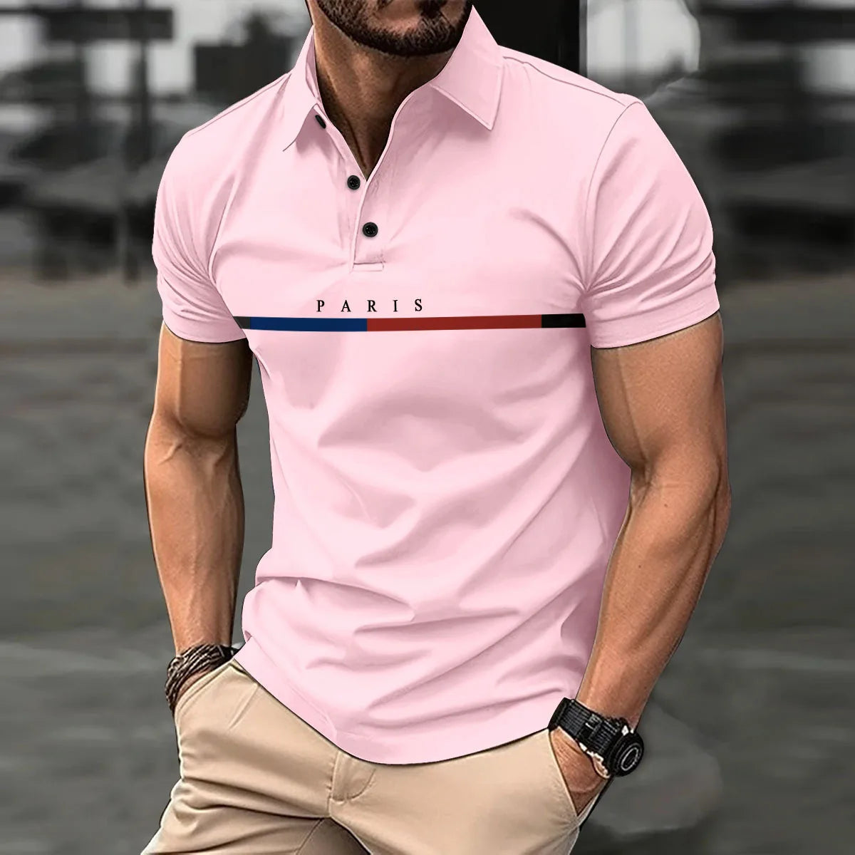 Herren Poloshirt Gestreift Blau Größe M Baumwolle 9