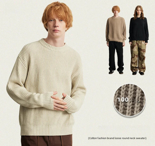 Herren Pullover Beige Größe M Baumwolle Rundhalsausschnitt Lässiger Stil 0