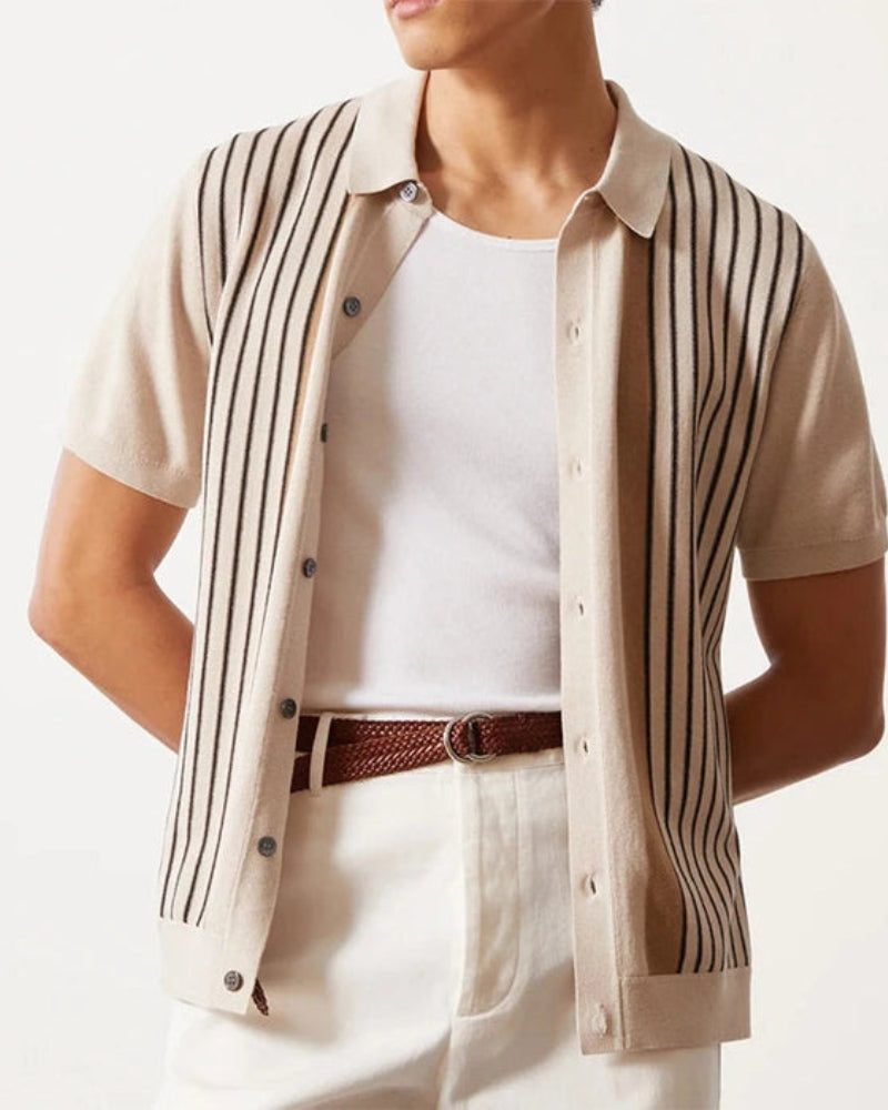 Herren Polo Shirt Beige Größe M 100% Baumwolle Atemberaubendes Strickdesign-4