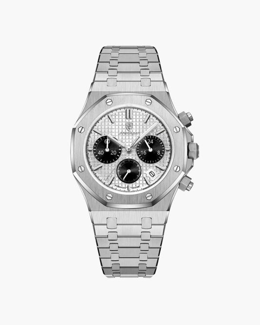 Herren Chronograph Uhr Schwarz 42 mm Edelstahl Armbanduhr mit Stoppuhr und Datumsanzeige-1