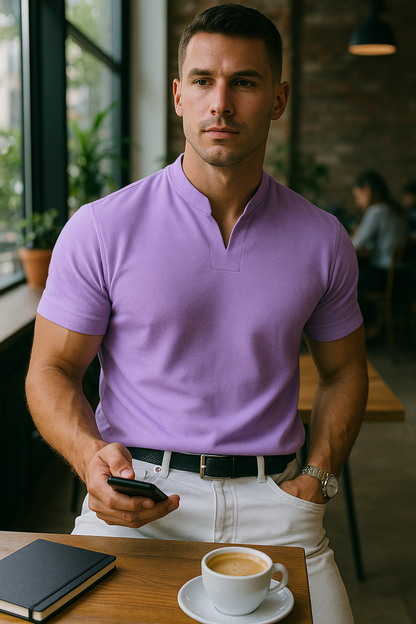 Herren Shirt mit Stehkragen und Kurzarm – Ideal für Casual und Business-Looks