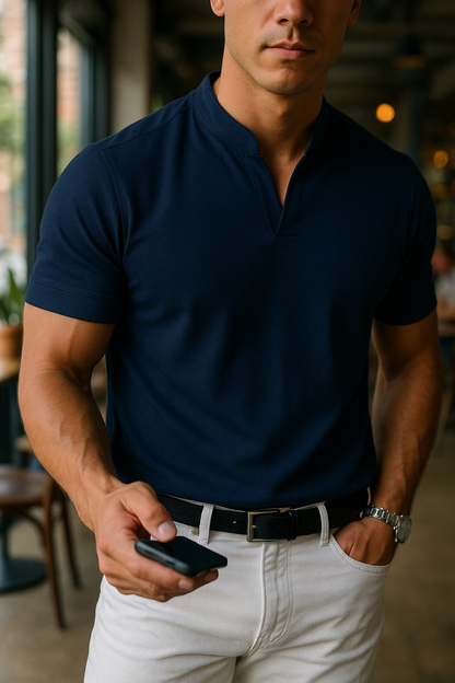 Herren Shirt mit Stehkragen und Kurzarm – Ideal für Casual und Business-Looks