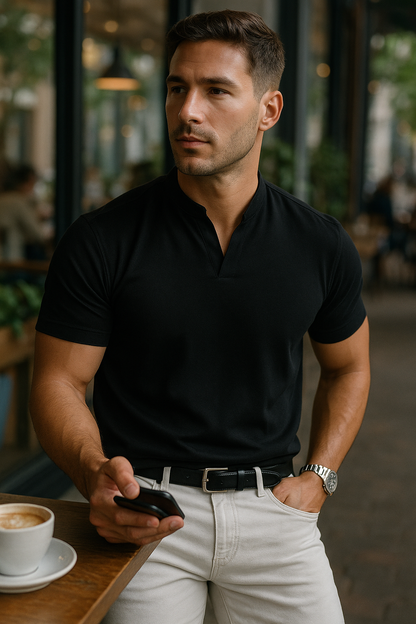 Herren Shirt mit Stehkragen und Kurzarm – Ideal für Casual und Business-Looks