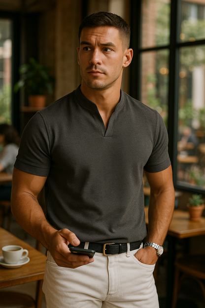 Herren Shirt mit Stehkragen und Kurzarm – Ideal für Casual und Business-Looks