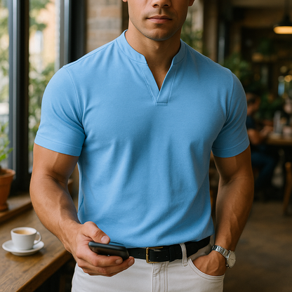 Herren Shirt mit Stehkragen und Kurzarm – Ideal für Casual und Business-Looks