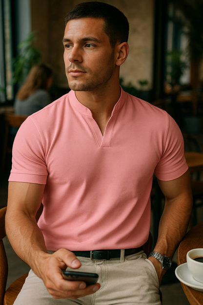 Herren Shirt mit Stehkragen und Kurzarm – Ideal für Casual und Business-Looks