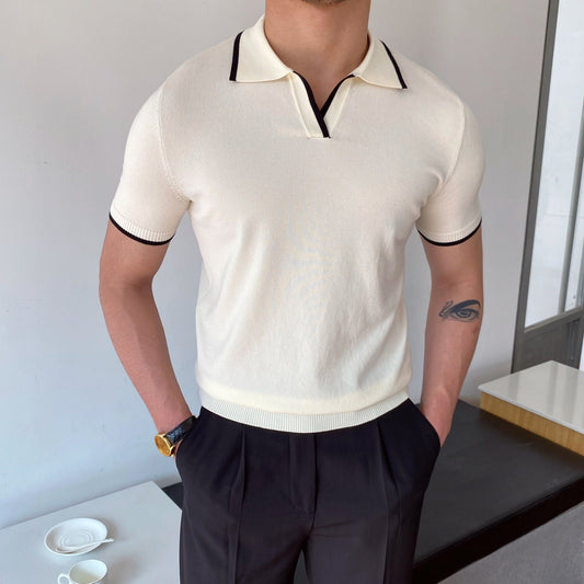 Herren Polo Shirt Schwarz Größe M Baumwolle Kontrastkragen-1