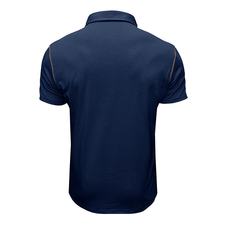 Herren Poloshirt Blau Größe M Baumwolle mit Brusttasche und Kontrastdetails-4