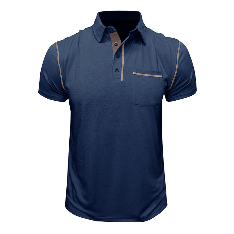 Herren Poloshirt Blau Größe M Baumwolle mit Brusttasche und Kontrastdetails-2