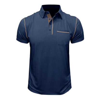 Herren Poloshirt Blau Größe M Baumwolle mit Brusttasche und Kontrastdetails-2