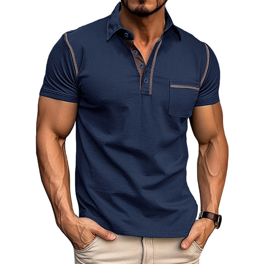 Herren Poloshirt Blau Größe M Baumwolle mit Brusttasche und Kontrastdetails-1