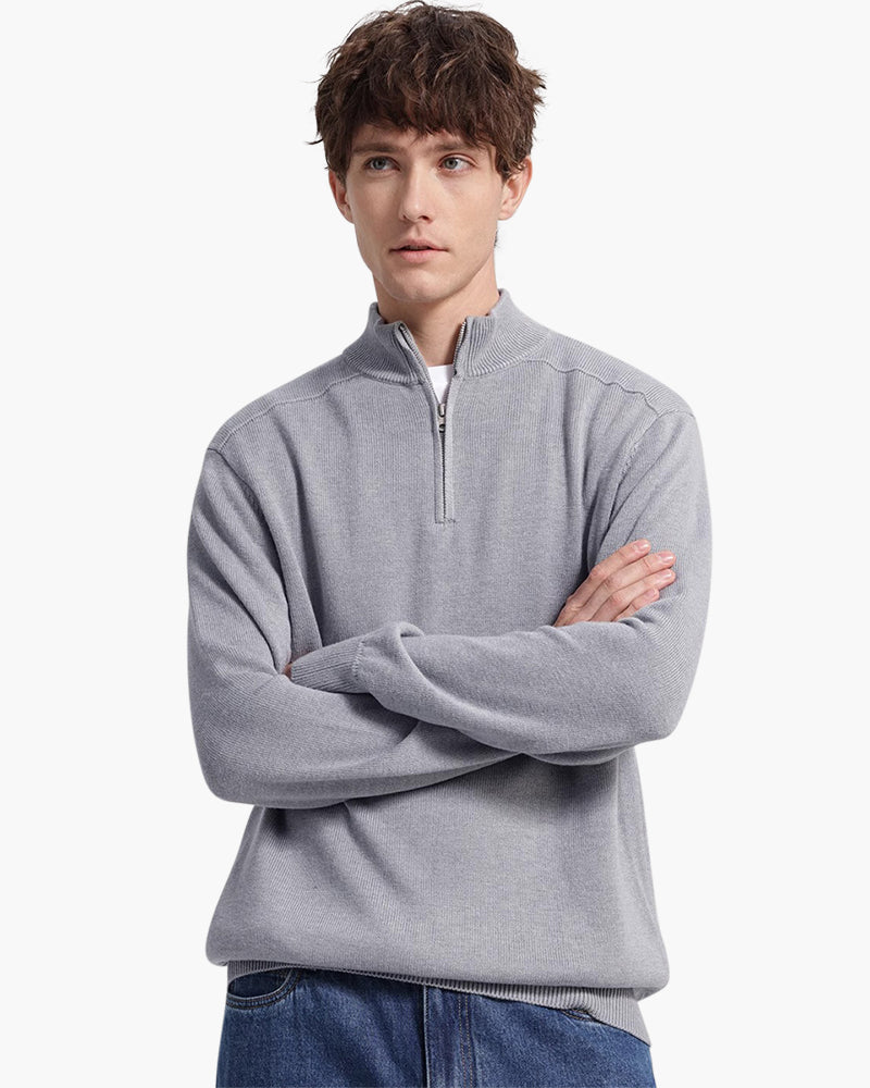 Herrenpullover Grau Größe M 100% Merino Wolle Halbzip-2