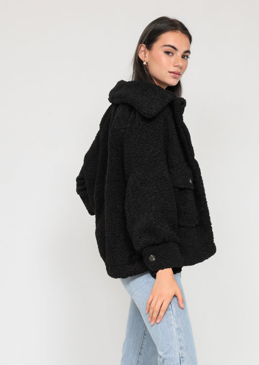 Oversize-Jacke aus Teddyfell in Schwarz 0