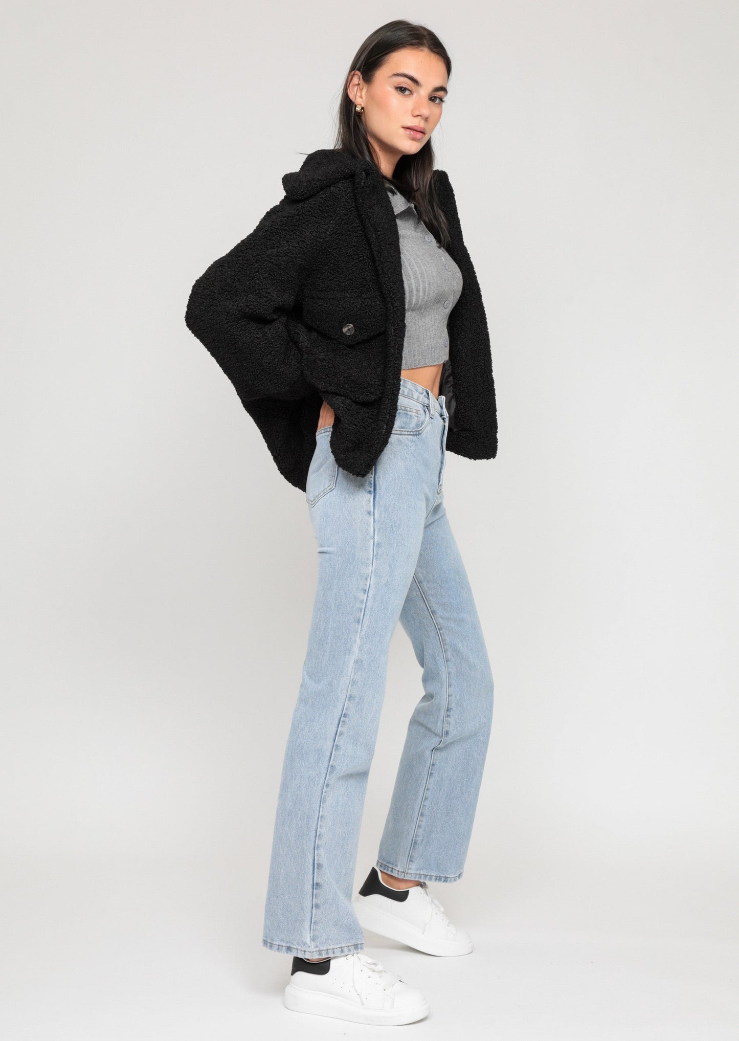 Oversize-Jacke aus Teddyfell in Schwarz 2