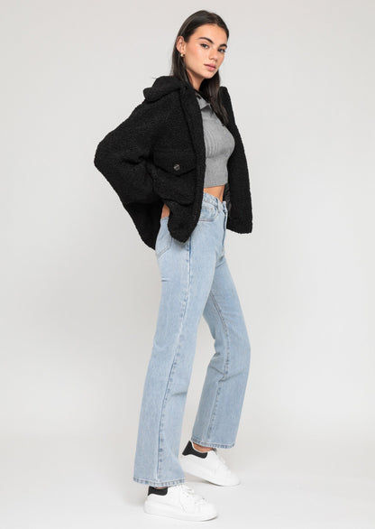 Oversize-Jacke aus Teddyfell in Schwarz 2
