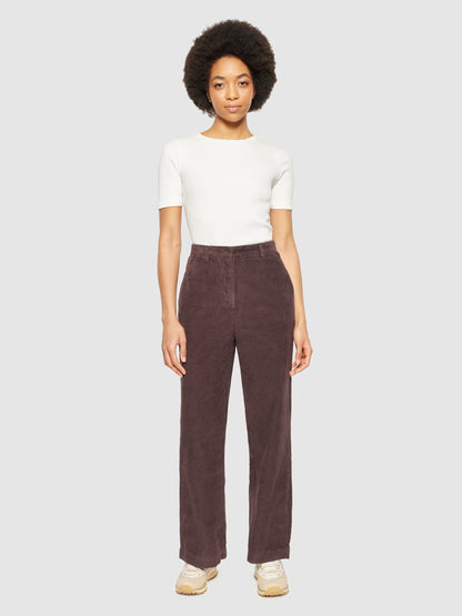 POSEY weite, hochgeschnittene Cordhose mit unregelmäßigem Schnitt – GOTS/Vegan – Schokoladenpflaume 3