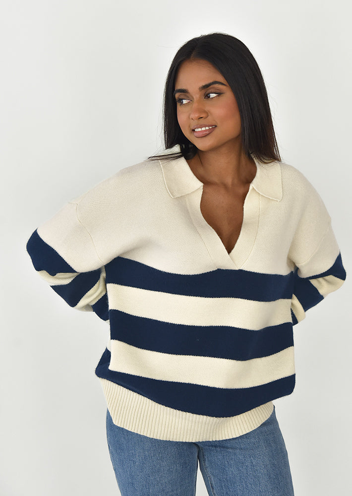 Pullover mit gestreiftem Strickkragen 3