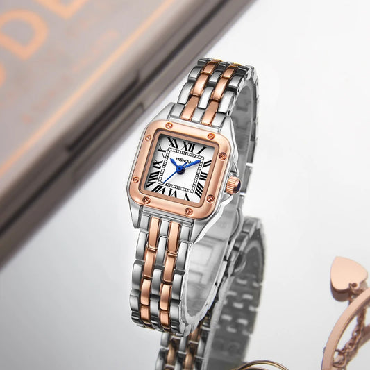 Elegante Damenarmbanduhr bicolor Edelstahlarmband