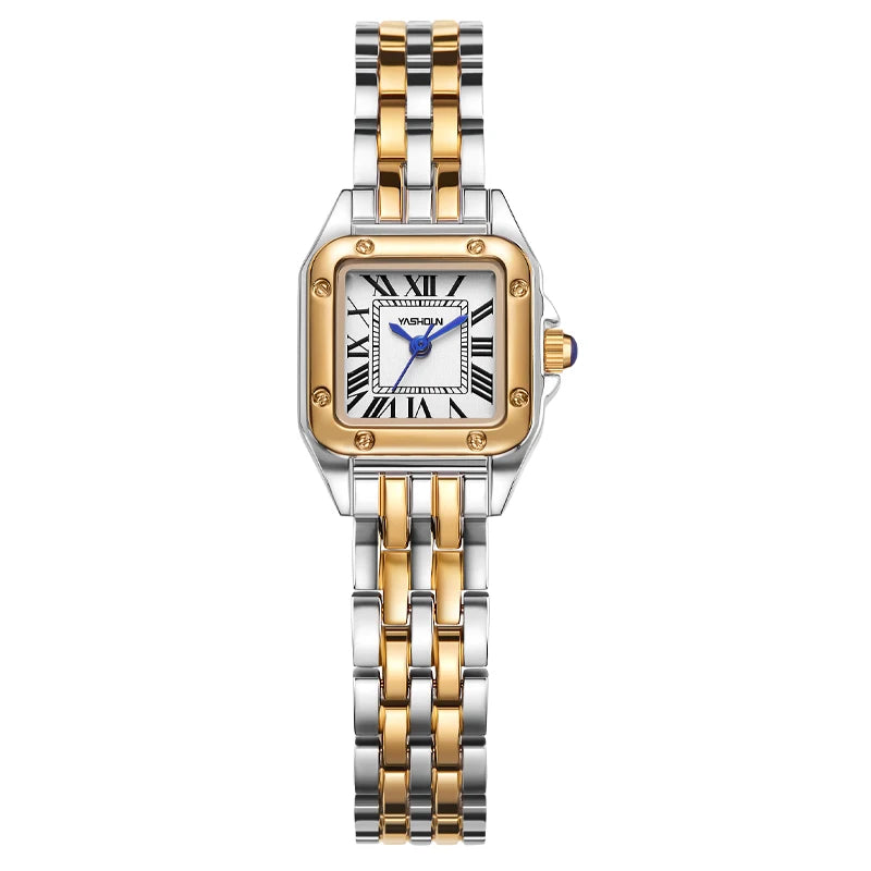 Elegante Damenarmbanduhr bicolor Edelstahlarmband